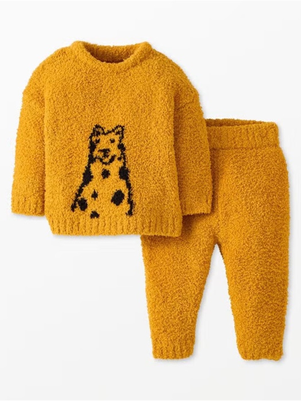 Hanna Andersson Cozy Mustard Fleece Two-Piece Set with cheetah Motif 3-6 mo